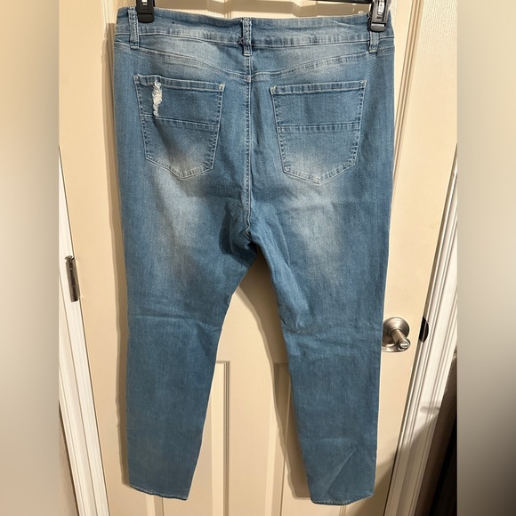 Refuge Distressed Skinny High Rise Ripped Jeans, Light Blue Faded Denim, Sz 14 - Picture 5 of 5